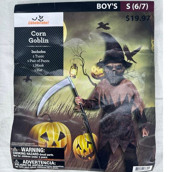 Corn Goblin Scary Scarecrow Costume Kids Sz S 6/7 Halloween Costume Pretend Play - Picture 1 of 6